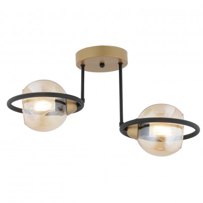 Φωτιστικό Κρεμαστό ArteLibre CORVUS Δίφωτο Μαύρο-Χρυσό Μέταλλο-Γυαλί 50x35cm