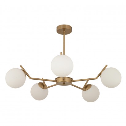 Φωτιστικό Κρεμαστό ArteLibre CRATER Πεντάφωτο Χρυσό-Λευκό Μέταλλο-Γυαλί 80x41cm