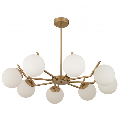 Φωτιστικό Κρεμαστό ArteLibre CRATER Οχτάφωτο Χρυσό-Λευκό Μέταλλο-Γυαλί 87x52cm