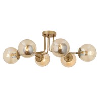 Φωτιστικό Κρεμαστό ArteLibre DRACO Εξάφωτο Χρυσό-Μελί Μέταλλο-Γυαλί 80x30cm