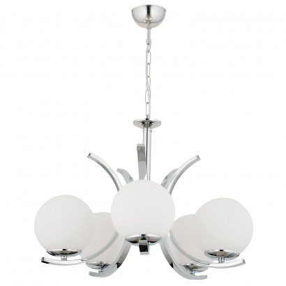 Φωτιστικό Κρεμαστό ArteLibre LACERTA Πεντάφωτο Ασημί-Λευκό Μέταλλο-Γυαλί 50x75cm