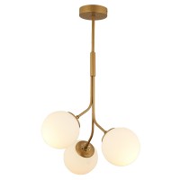 Φωτιστικό Κρεμαστό ArteLibre MENSA Τρίφωτο Χρυσό-Λευκό Μέταλλο-Γυαλί 40x70cm