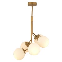 Φωτιστικό Κρεμαστό ArteLibre MENSA Πεντάφωτο Χρυσό-Λευκό Μέταλλο-Γυαλί 50x80cm