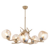 Φωτιστικό Κρεμαστό ArteLibre OCTANS Πεντάφωτο Χρυσό-Μελί Μέταλλο-Γυαλί 72x60cm