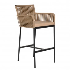 Σκαμπό ArteLibre KINTAMPO Μπεζ-Μαύρο Αλουμίνιο-Rattan 55x58x108cm