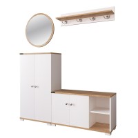 Έπιπλο Εισόδου ArteLibre Με Καθρέπτη JEMILA Δρυς-Λευκό Μοριοσανίδα-Γυαλί 150x33x183cm