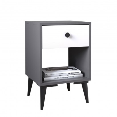 Κομοδίνο ArteLibre AMARI Ανθρακί-Λευκό Μοριοσανίδα 43x43x67.5cm