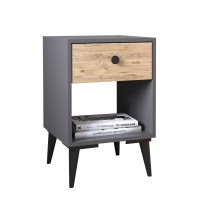 Κομοδίνο ArteLibre AMARI Ανθρακί-Δρυς Μοριοσανίδα 43x43x67.5cm