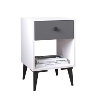 Κομοδίνο ArteLibre AMARI Λευκό-Ανθρακί Μοριοσανίδα 43x43x67.5cm