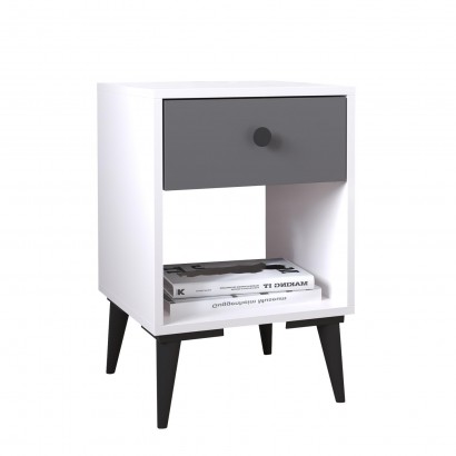 Κομοδίνο ArteLibre AMARI Λευκό-Ανθρακί Μοριοσανίδα 43x43x67.5cm