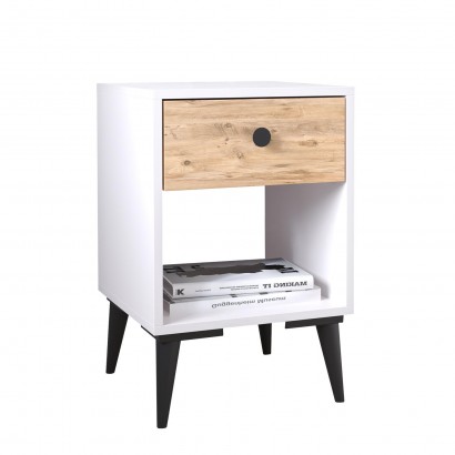 Κομοδίνο ArteLibre AMARI Λευκό-Δρυς Μοριοσανίδα 43x43x67.5cm