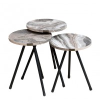 Τραπεζάκι Βοηθητικό ArteLibre UBA Γκρι-Όψη Μαρμάρου Μοριοσανίδα-Μέταλλο 33.5x52cm Σετ 3Τμχ