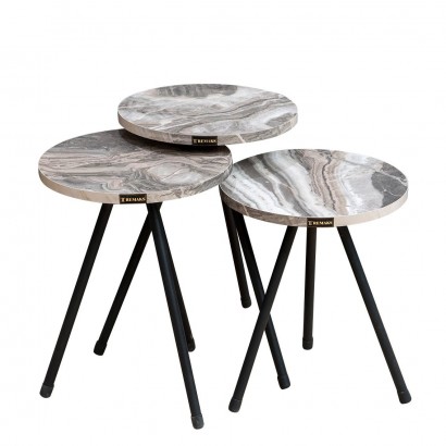 Τραπεζάκι Βοηθητικό ArteLibre UBA Γκρι-Όψη Μαρμάρου Μοριοσανίδα-Μέταλλο 33.5x52cm Σετ 3Τμχ
