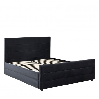 Κρεβάτι Διπλό ArteLibre SLEEPSUIT Μαύρο Ύφασμα 218x172x118cm (Στρώμα 160x200cm)