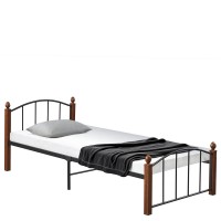 Κρεβάτι Μονό ArteLibre LARAMIE Μαύρο-Καρυδί Μέταλλο 210x98x76cm (Στρώμα 90x200cm)