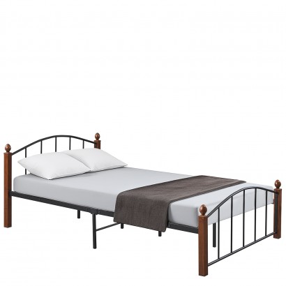 Κρεβάτι Ημίδιπλο ArteLibre LARAMIE Μαύρο-Καρυδί Μέταλλο 210x128x76cm (Στρώμα 120x200cm)