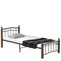 Κρεβάτι Μονό ArteLibre ARROWHEAD Μαύρο-Καρυδί Μέταλλο 210x98x85cm (Στρώμα 90x200cm)