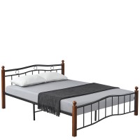 Κρεβάτι Διπλό ArteLibre ARROWHEAD Μαύρο-Καρυδί Μέταλλο 210x158x85cm (Στρώμα 150x200cm)