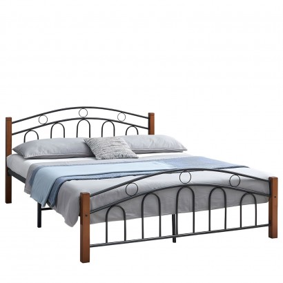 Κρεβάτι Διπλό ArteLibre JEMINA Μαύρο-Βελανιδιά Μέταλλο-Ξύλο 200x155x84cm (Στρώμα 150x200cm)