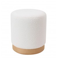 Σκαμπό ArteLibre KENTUCK Με Ξύλινη Βάση Λευκό Ύφασμα Μπουκλέ 38x38x40cm