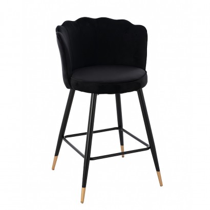 Σκαμπό Bar ArteLibre GESELL Με Πλάτη Μαύρο Βελούδο-Μέταλλο 50x50x90cm