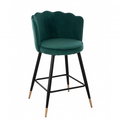 Σκαμπό Bar ArteLibre GESELL Με Πλάτη Πράσινο Βελούδο-Μέταλλο 50x50x90cm