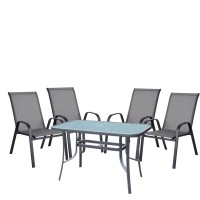 Σετ Τραπεζαρία Κήπου ArteLibre SUN Μέταλλο Γκρι-Μαύρο Με 4 Πολυθρόνες