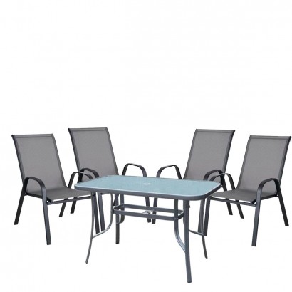 Σετ Τραπεζαρία Κήπου ArteLibre SUN Μέταλλο Γκρι-Μαύρο Με 4 Πολυθρόνες