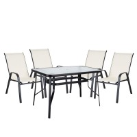 Σετ Τραπεζαρία Κήπου ArteLibre SUN Μέταλλο Κρεμ-Μαύρο Με 4 Πολυθρόνες