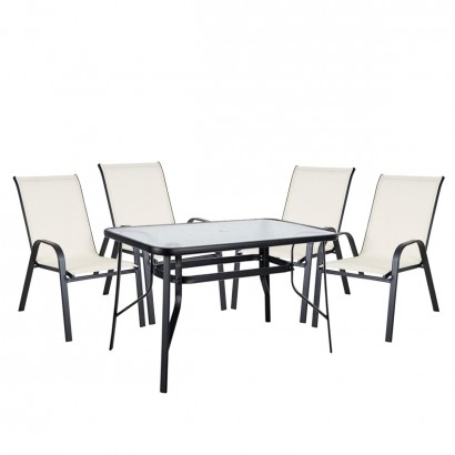 Σετ Τραπεζαρία Κήπου ArteLibre SUN Μέταλλο Κρεμ-Μαύρο Με 4 Πολυθρόνες