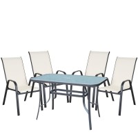 Σετ Τραπεζαρία Κήπου ArteLibre SUN Μέταλλο Γκρι-Κρεμ Με 4 Πολυθρόνες