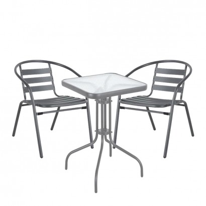 Σετ Τραπεζαρία Κήπου ArteLibre MARS Μέταλλο Γκρι Με 2 Πολυθρόνες