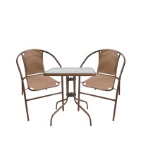 Σετ Τραπεζαρία Κήπου ArteLibre MARS Μέταλλο Καφέ Με 2 Πολυθρόνες