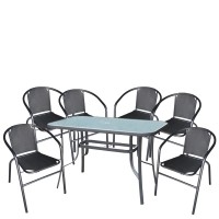 Σετ Τραπεζαρία Κήπου ArteLibre SUN Μέταλλο Γκρι-Μαύρο Με 6 Πολυθρόνες 14990107