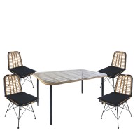 Σετ Τραπεζαρία Κήπου ArteLibre ANNIUS Φυσικό-Μαύρο Μέταλλο-Rattan-Γυαλί Με 4 Καρέκλες 14990301