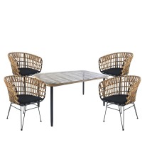 Σετ Τραπεζαρία Κήπου ArteLibre ANNIUS Φυσικό-Μαύρο Μέταλλο-Rattan-Γυαλί Με 4 Καρέκλες 14990305