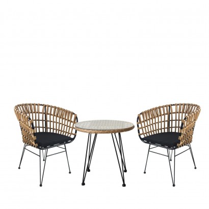 Σετ Τραπεζαρία Κήπου ArteLibre EUSEBIO Φυσικό-Μαύρο Μέταλλο-Rattan Με 2 Καρέκλες 14990346