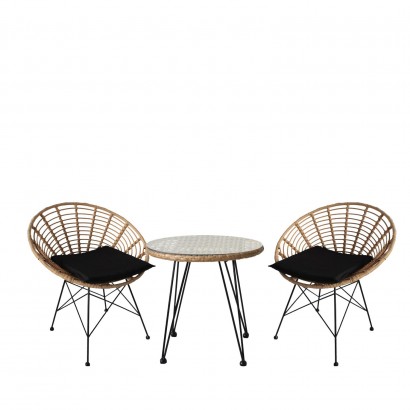Σετ Τραπεζαρία Κήπου ArteLibre EUSEBIO Φυσικό-Μαύρο Μέταλλο-Rattan Με 2 Καρέκλες 14990350
