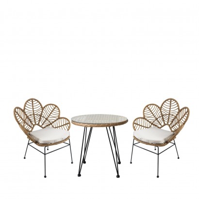 Σετ Τραπεζαρία Κήπου ArteLibre EUSEBIO Φυσικό-Μαύρο Μέταλλο-Rattan Με 2 Καρέκλες 14990358
