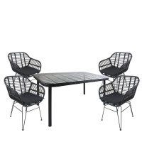 Σετ Τραπεζαρία Κήπου ArteLibre AMPLAS Μαύρο Μέταλλο-Rattan-Γυαλί Με 4 Καρέκλες 14990377
