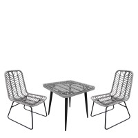 Σετ Τραπεζαρία Κήπου ArteLibre CALI Γκρι-Μαύρο Μέταλλο-Rattan-Γυαλί Με 2 Καρέκλες 14990454
