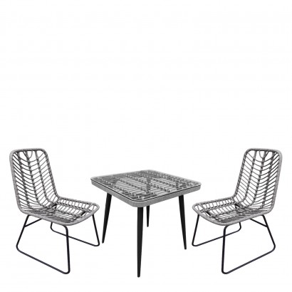 Σετ Τραπεζαρία Κήπου ArteLibre CALI Γκρι-Μαύρο Μέταλλο-Rattan-Γυαλί Με 2 Καρέκλες 14990454