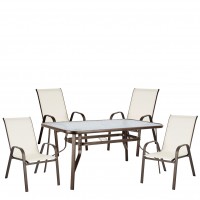 Σετ Τραπεζαρία Κήπου ArteLibre SUN Κρεμ-Καφέ Μέταλλο-Textilene-Γυαλί Με 4 Πολυθρόνες 14990481