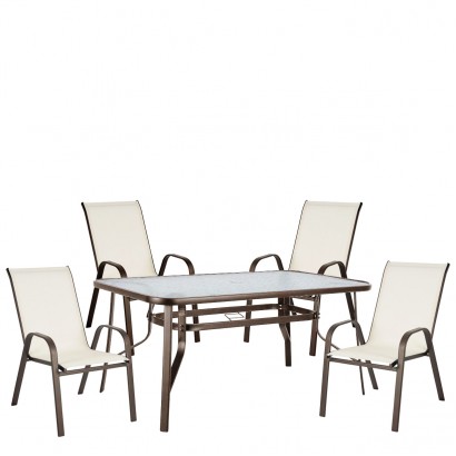 Σετ Τραπεζαρία Κήπου ArteLibre SUN Κρεμ-Καφέ Μέταλλο-Textilene-Γυαλί Με 4 Πολυθρόνες 14990481