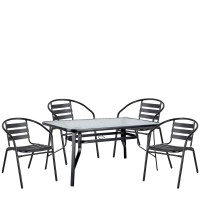 Σετ Τραπεζαρία Κήπου ArteLibre SUN Μαύρο Μέταλλο-Γυαλί Με 4 Πολυθρόνες 14990482