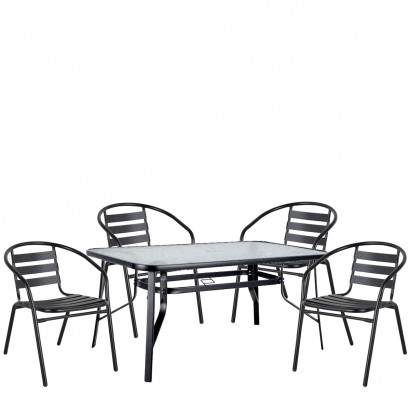 Σετ Τραπεζαρία Κήπου ArteLibre SUN Μαύρο Μέταλλο-Γυαλί Με 4 Πολυθρόνες 14990482