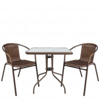 Σετ Τραπεζαρία Κήπου ArteLibre MARS Καφέ Μέταλλο-Rattan-Γυαλί Με 2 Πολυθρόνες 14990485