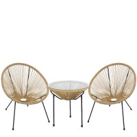 Σετ Τραπεζαρία Κήπου ArteLibre GANYMEDE Φυσικό-Μαύρο Μέταλλο-Rattan-Γυαλί Με 2 Πολυθρόνες 14990486