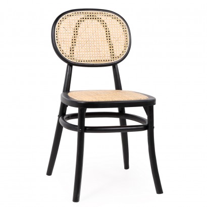 Καρέκλα Επαγγελματική ArteLibre TETHYS Μαύρο-Φυσικό Ξύλο-Rattan 44x41x87cm