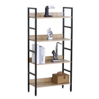 Ραφιέρα ArteLibre TYNDALL Με 4 Ράφια 60X27.6X126cm Δρυς-Μαύρο Μοριοσανίδα-Μέταλλο